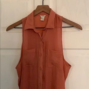 Orange-Pink Sleeveless Buttondown Top - Small